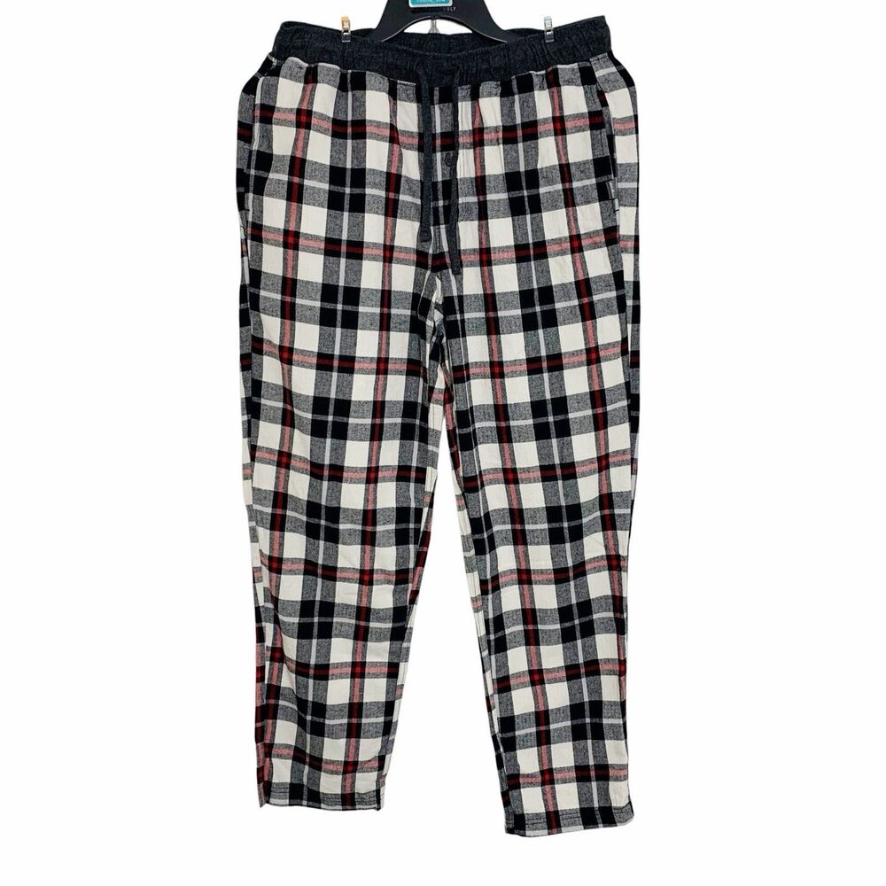EDDIE BAUER Flannel Pajama Pants Mens Size Medium Gray Red Plaid Side Pockets
